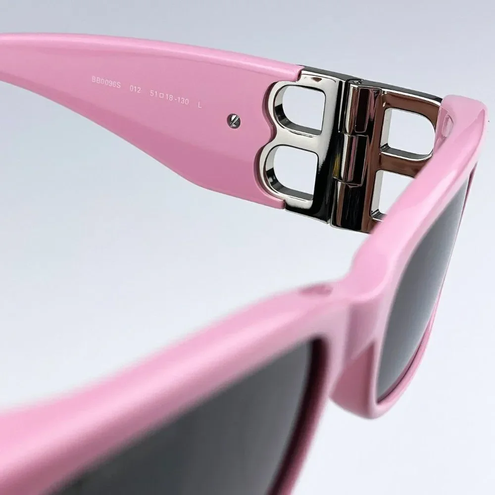 NEW Balenciaga BB0096S 012 Pink Silver Logo Grey Rectangle Unisex Sunglasses - Picture 11 of 13